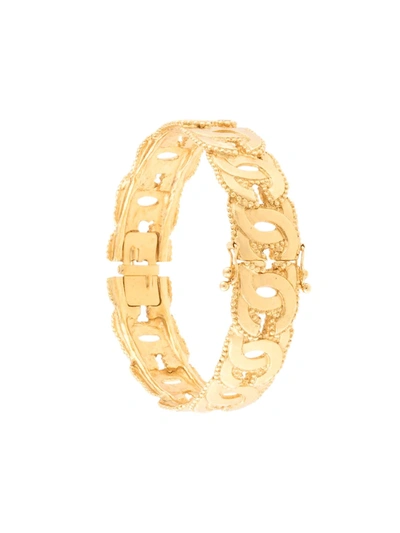 Pre-owned Chanel 1996 Cut-out Cc Bangle In Gold