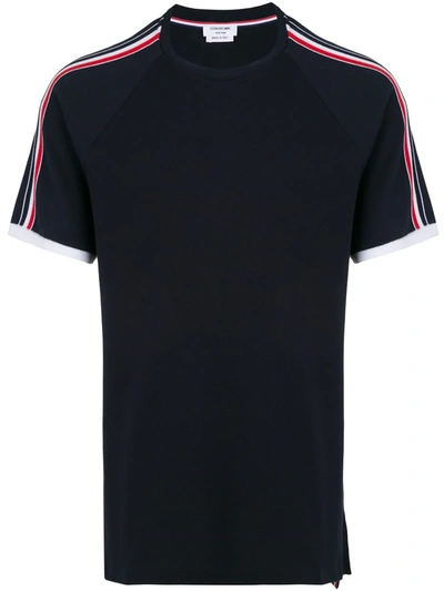 Thom Browne Short Raglan Sleeve T-shirt In Classic Pique Navy In Blue,brown,white