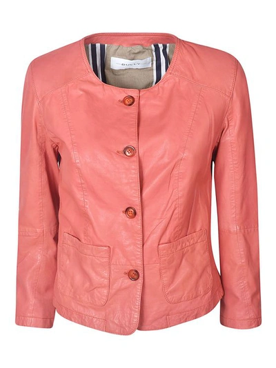 Bully Buttoned Leather Jacket In Orange