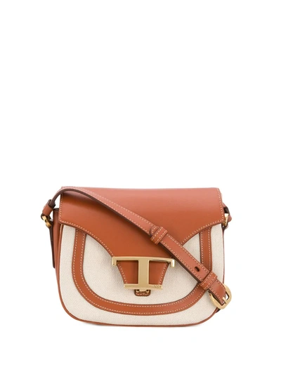 Tod's Micro Canvas And Leather Crossbody Bag In Light Brown