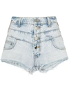 Amiri Embroidered Stripe Denim Shorts In Blue