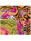Versace Multicoloured Jungle Animalier Print Silk Scarf In 黄色