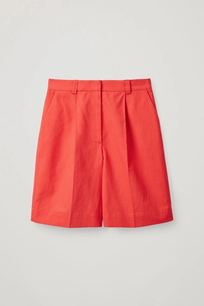 Cos Linen-mix Wide-leg Pleated Shorts In Red