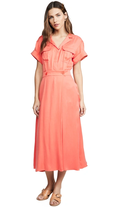 Equipment Orlenna Washed Silk-blend Midi Dress In Hot Coral
