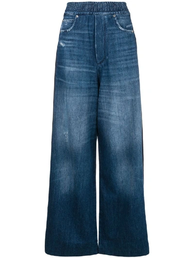 Golden Goose Sophie Distressed Striped High-rise Wide-leg Jeans In Mid Denim