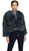 Rebecca Minkoff Harper Belted Feather Jacket In Grey Fog