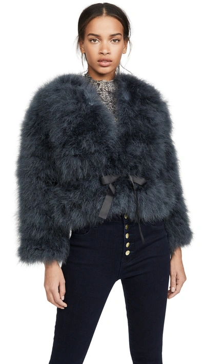 Rebecca Minkoff Harper Belted Feather Jacket In Grey Fog