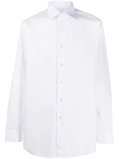 Brioni Cutaway-collar Pinstriped Cotton-poplin Shirt In White