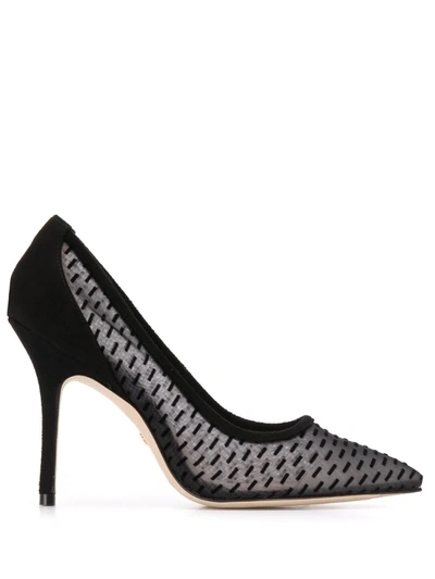 Stuart Weitzman Tasha Suede And Mesh Pointy-toe Pumps In Black Mesh With Velvet Detail