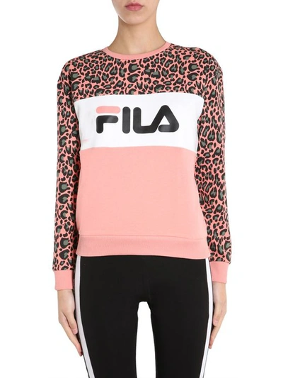 Fila Leah Logo Detail Cotton Sweatshirt In Rosa