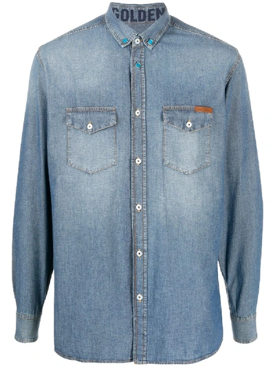 Golden Goose Stonewashed Denim Shirt In Light Blue Wash