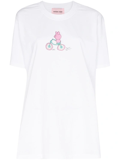 Natasha Zinko Cycling Pig Print T-shirt In White