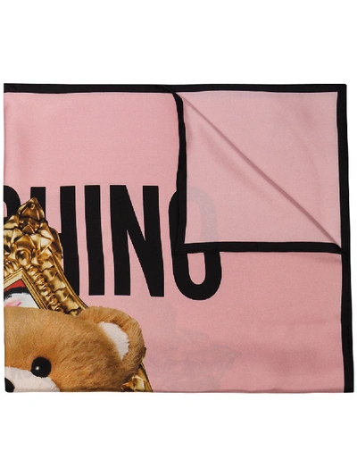 Moschino Bear Print Silk Scarf In Pink