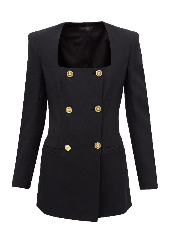 Versace Double Breasted Long Sleeve Blazer Dress In Black | ModeSens