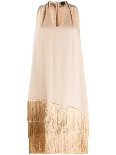 Antonelli Fringe Pleat Neck Dress In Neutrals