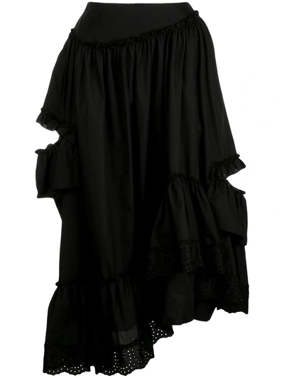 Simone Rocha Black Asymmetric Frill Ruffled Skirt