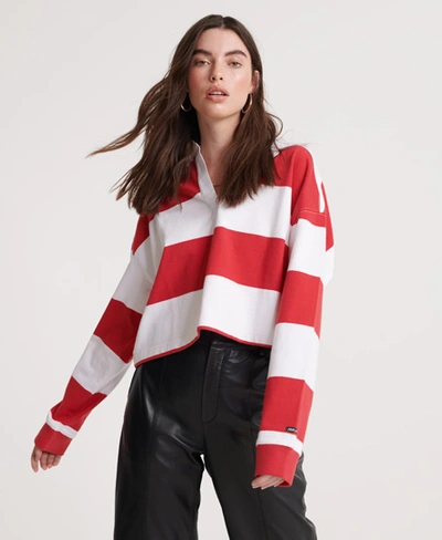 Superdry Edit Cropped Rugby Top In Red Multi