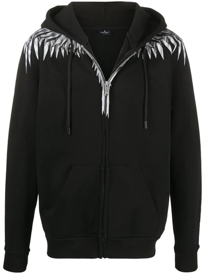 Marcelo Burlon County Of Milan Wing-print Zipped Hoodie In Black,grey