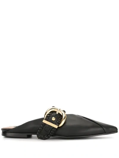 Reike Nen Buckle Pointed Mules In Black