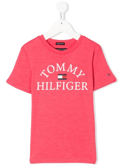 Tommy Hilfiger Junior Kids' Crew Neck Logo Printed T-shirt In Pink
