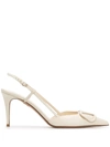 Valentino Garavani 80mm Vlogo Leather Slingback Pumps In Light Ivory