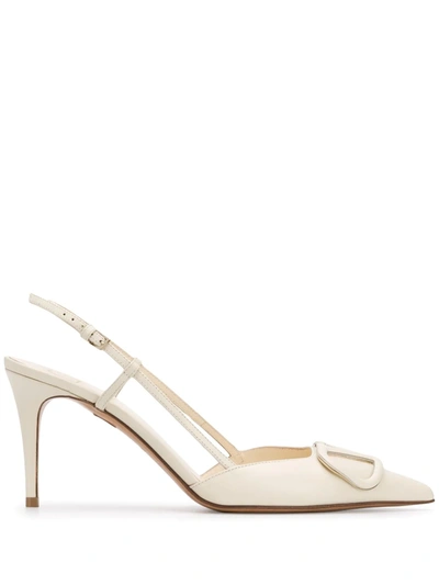 Valentino 80mm Vlogo Leather Slingback Pumps In White