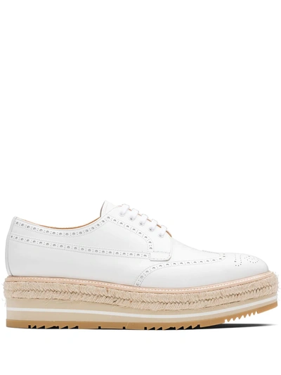 Prada Brogue Detailing 30mm Derby Shoes In White