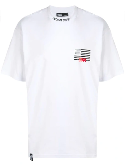 Vision Of Super Flag Print Logo Embroidered T-shirt In White