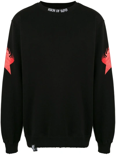 Vision Of Super Star Print Logo Embroidered Sweatshirt In Black
