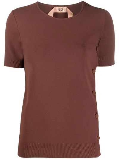 N°21 Buttoned Knit T-shirt In Brown