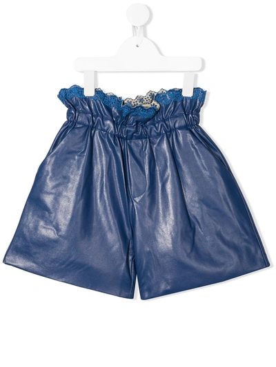 Philosophy Di Lorenzo Serafini Teen Paperbag-waist Faux-leather Shorts In Blue