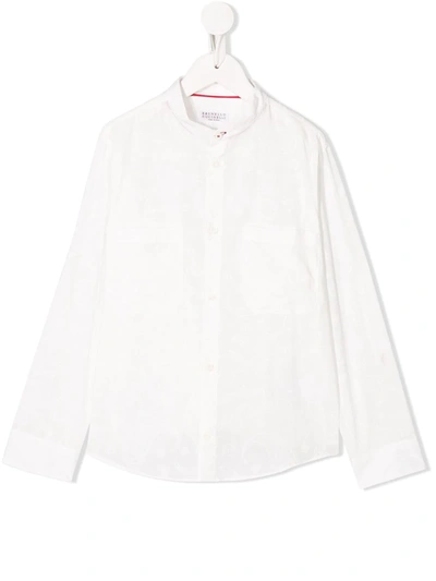 Brunello Cucinelli Kids' Tonal Paisley Print Shirt In White