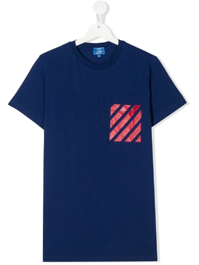 Fay Teen Striped Pocket T-shirt In Blue