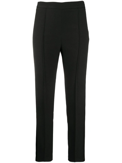 Hebe Studio Satin-stripe Slim Trousers In Black
