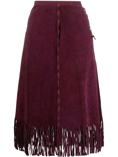 Pre-owned A.n.g.e.l.o. Vintage Cult 1980s A-line Fringe Suede Skirt In Red