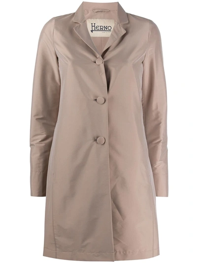 Herno Single Breasted Raincoat In Powder