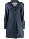 Herno Satin Single-breasted Coat In Blue