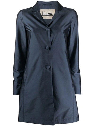 Herno Satin Single-breasted Coat In Blue