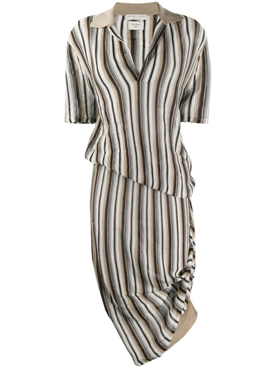 Bottega Veneta Striped Openwork Detailed Knit Dress In Brown,beige