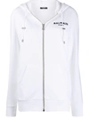 Balmain Logo Zipped Hoodie In White