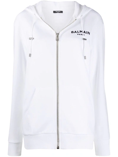 Balmain Logo Zipped Hoodie In White