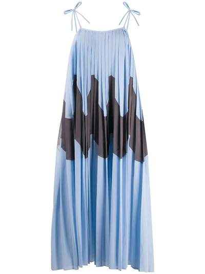 Jil Sander Wave Motif Pleated Dress In Blue