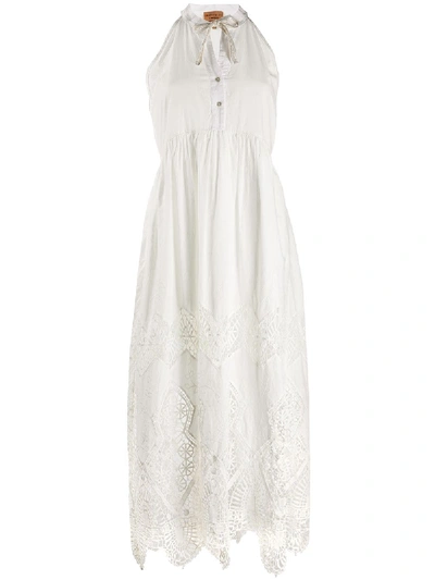 Alessia Santi Halterneck Crochet Hem Dress In White