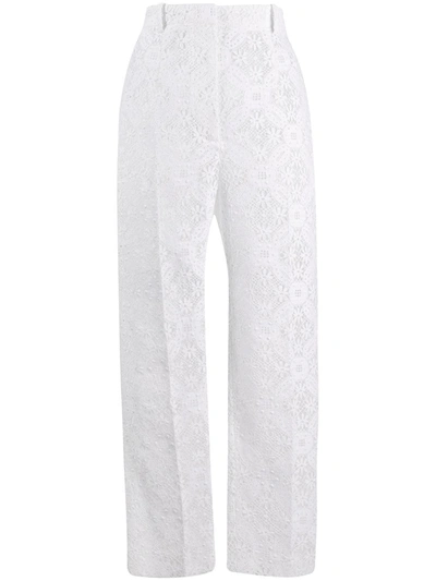 Alexander Mcqueen Endangered Flower Lace Cigarette Trousers In White