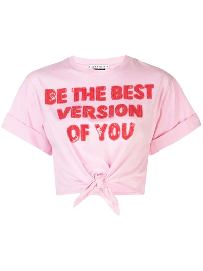 Alice And Olivia Lera Knotted T-shirt In Electric Pink/bright Poppy