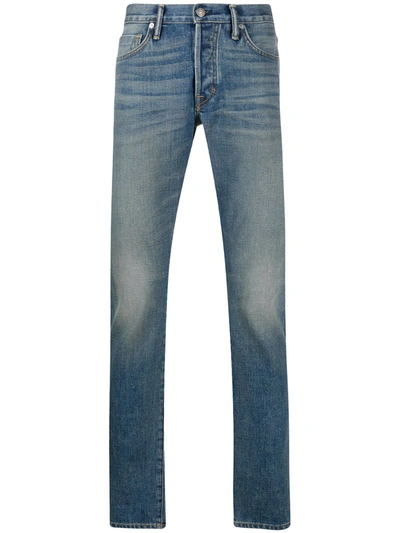 Tom Ford Faded-panel Slim-fit Stretch-denim Jeans In Blue