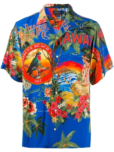 Ralph Lauren Short Sleeve Hawaii Print Shirt In Blue