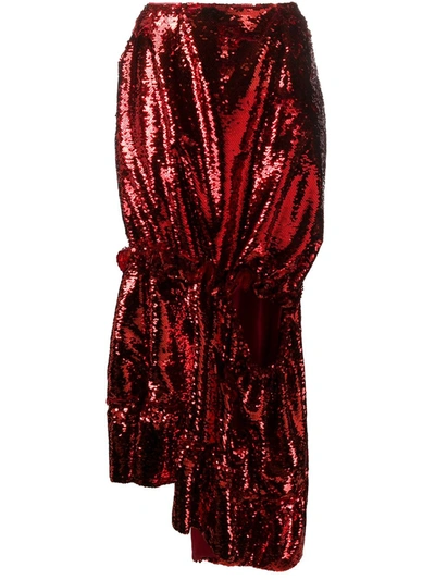 Simone Rocha Sequin Split Seam Midi Dress In Red
