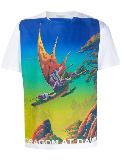 Valentino Garavani X Roger Dean 'dragon At Dawn' T-shirt In Blue Multi