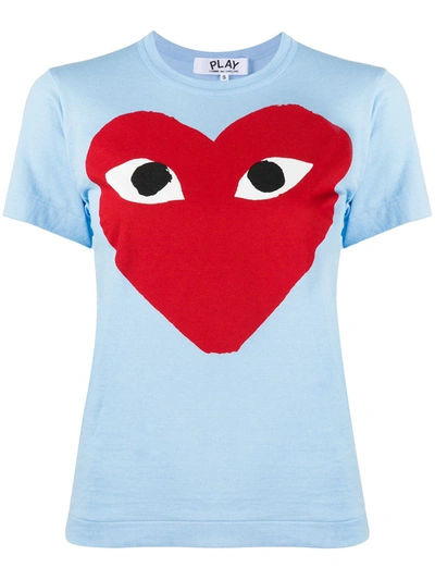 Comme Des Garçons Play Womens Blue Graphic-print Cotton-jersey T-shirt L